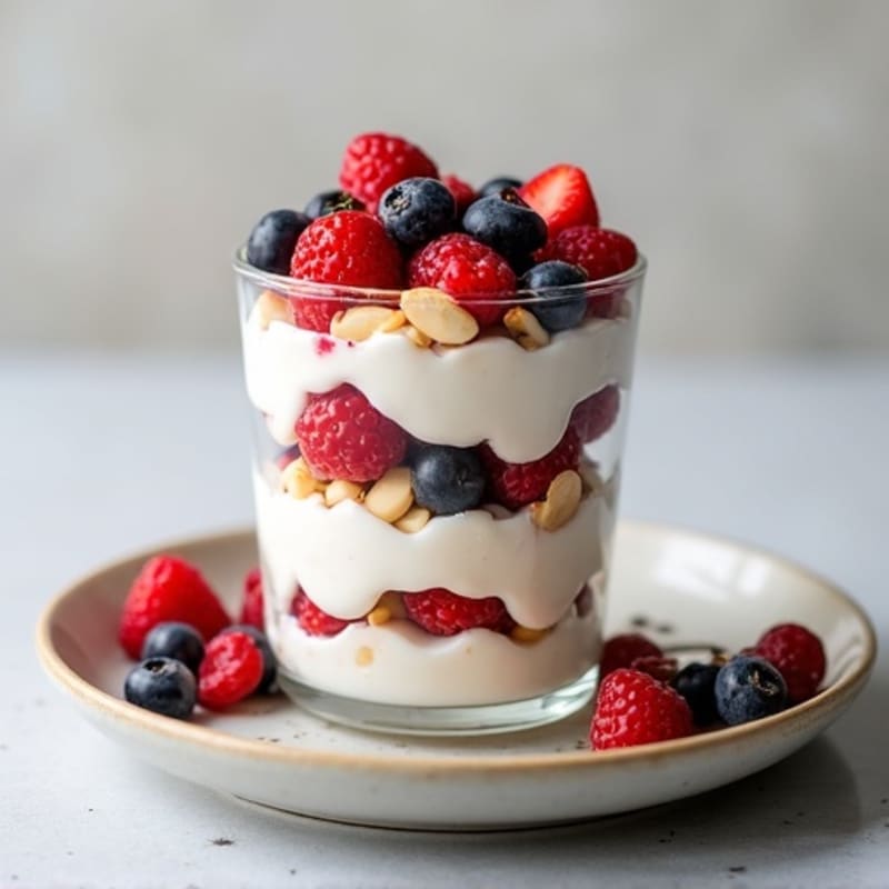 Greek Yogurt Protein Parfait with Mixed Berries and Almonds