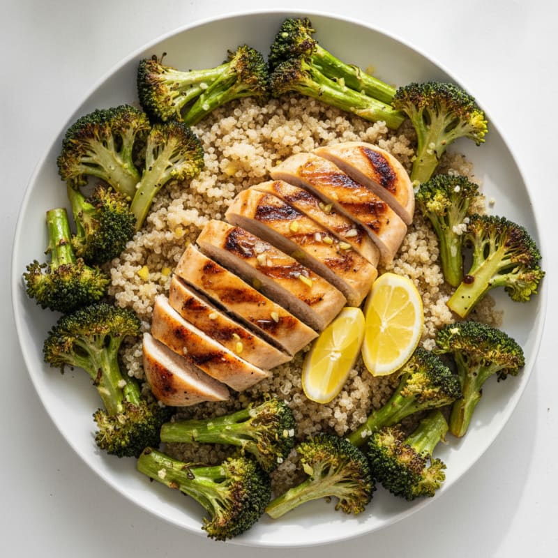 Grilled Chicken Breast with Quinoa and Roasted Broccoli