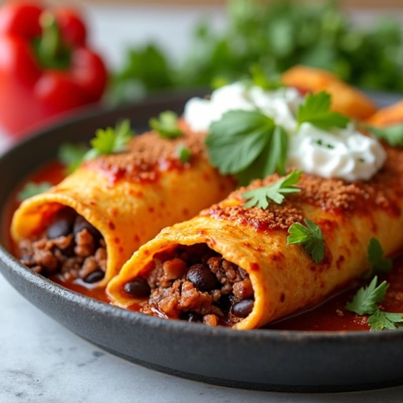 Lean Beef and Black Bean Skillet Enchiladas