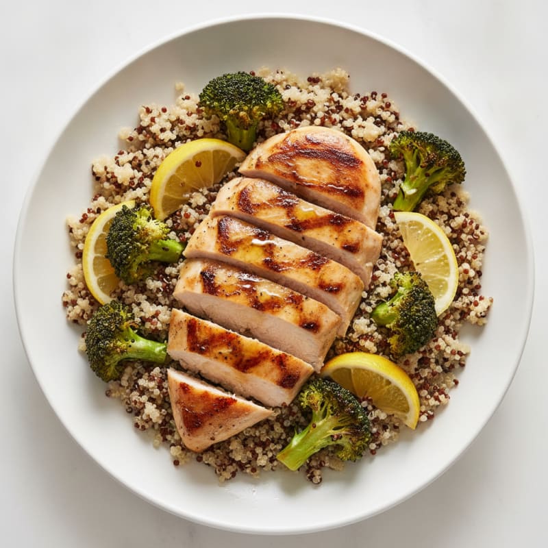 Grilled Chicken Breast with Quinoa and Roasted Broccoli