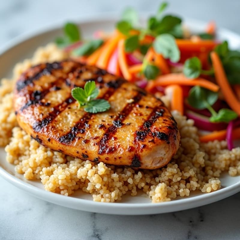 Grilled Chicken Breast with Crunchy Vegetable Slaw and Quinoa