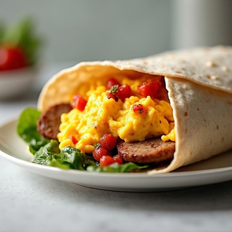 Hearty Scrambled Egg and Lean Turkey Sausage Breakfast Burrito