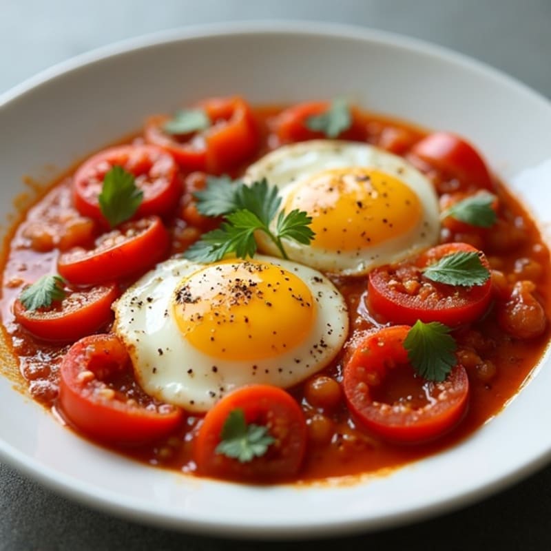 Spicy Eggs Poached in Hearty Tomato and Bell Pepper Sauce