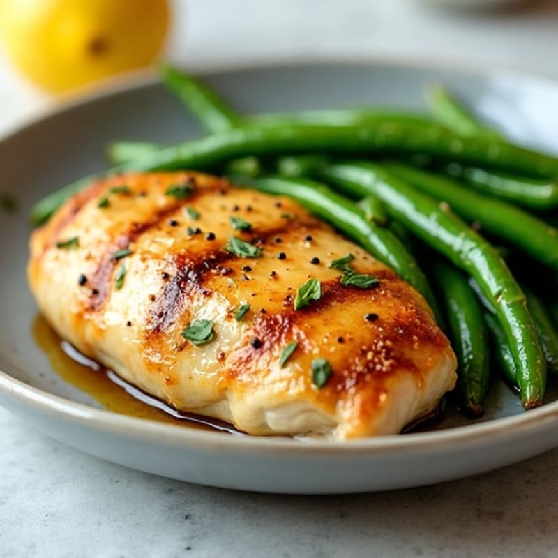 Lemon Garlic Pan-Seared Chicken with Roasted Green Beans