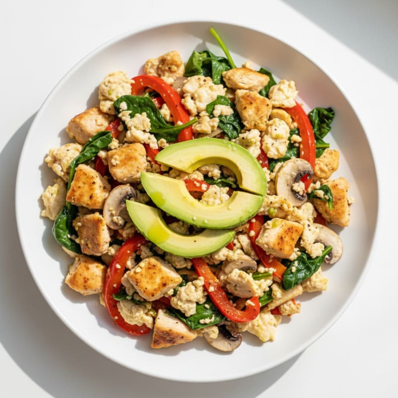 Egg White and Chicken Veggie Scramble