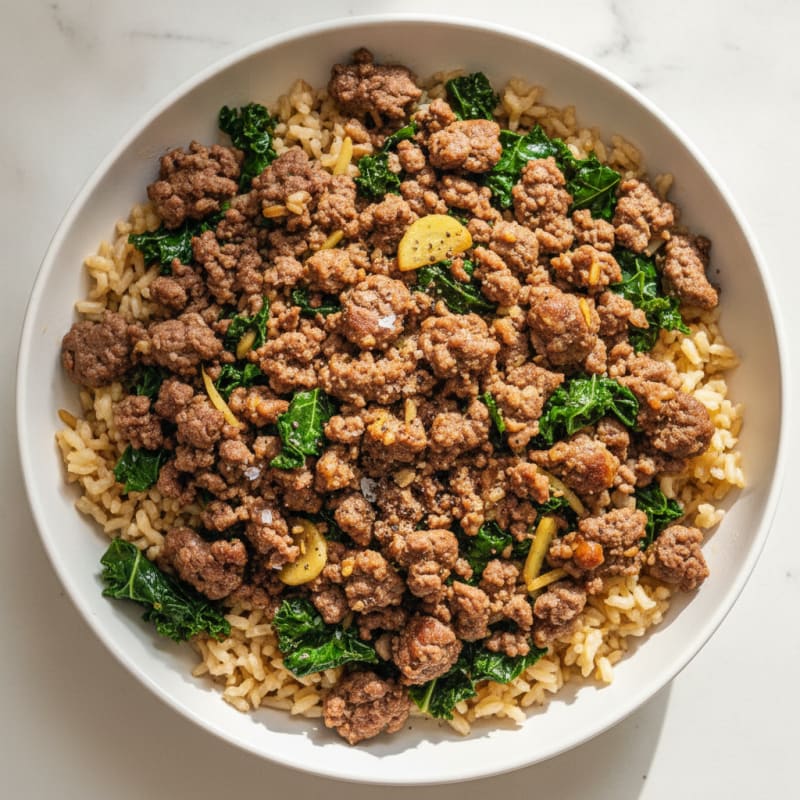 Ground Beef and Kale Rice Bowl