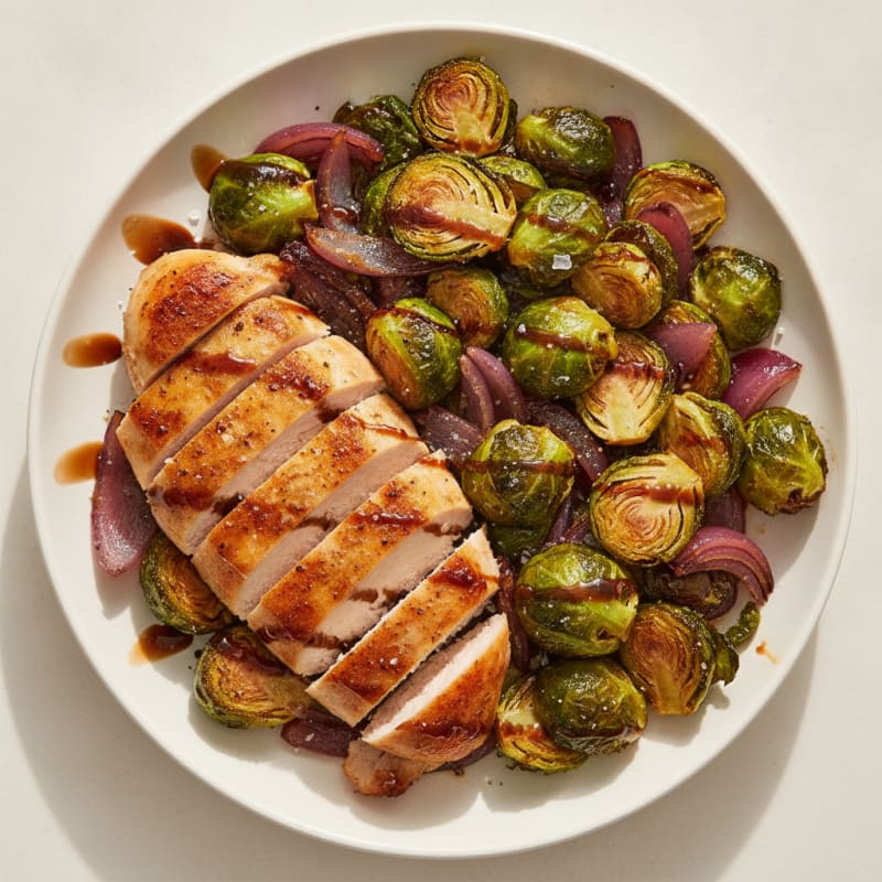 Balsamic Glazed Brussels Sprouts with Roasted Chicken