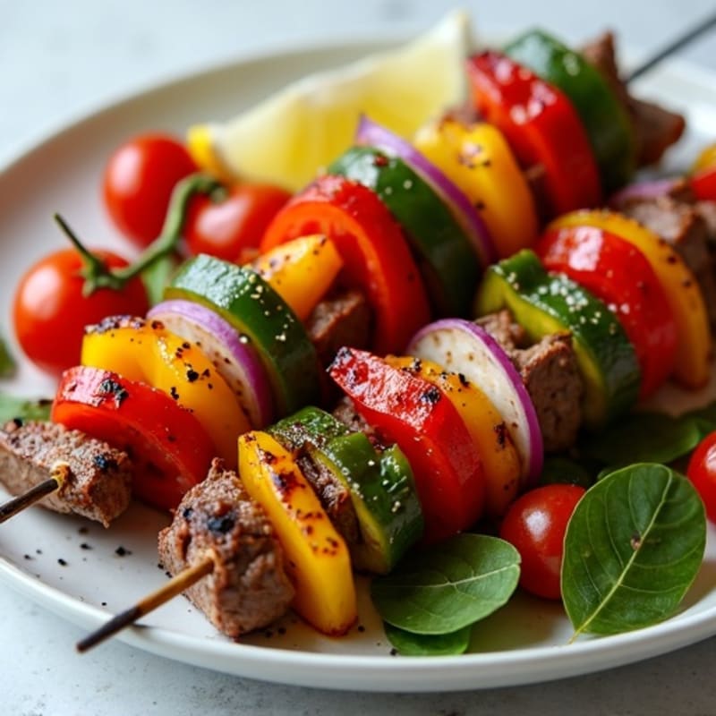 Garlic-Herb Grilled Beef Kabobs with Rainbow Vegetables
