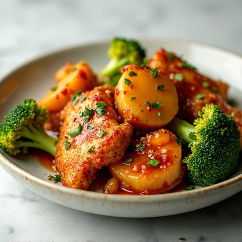 Crispy Baked Sweet & Sour Chicken with Roasted Broccoli