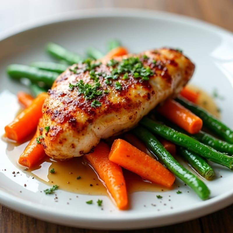 Maple Glazed Chicken with Roasted Carrots and Crispy Green Beans