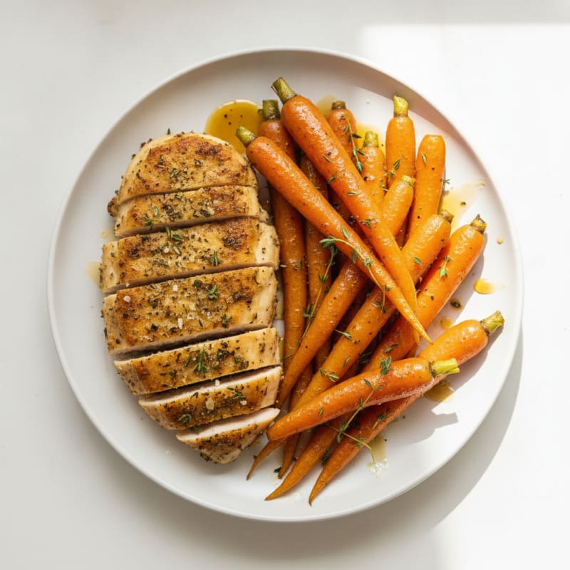 Maple-Glazed Roasted Carrots with Thyme & Herb-Crusted Chicken