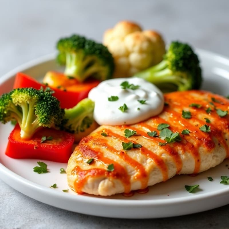 Creamy Buffalo Chicken with Roasted Vegetables