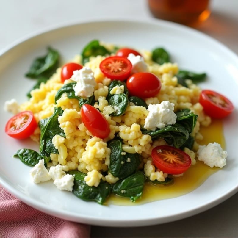 Egg White Spinach Scramble with Cottage Cheese and Cherry Tomatoes
