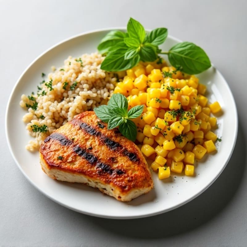 Grilled Chicken Tenderloins with Herb Rice and Roasted Corn
