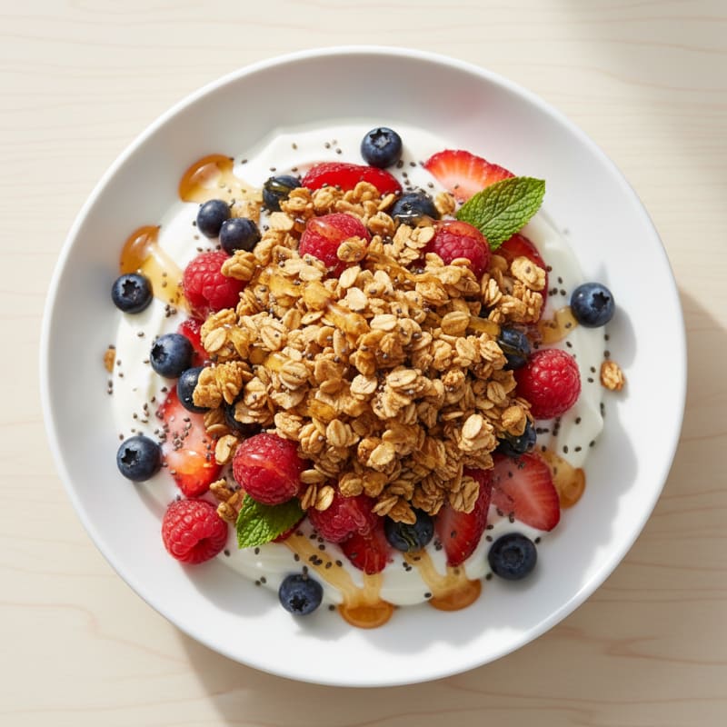 Greek Yogurt Parfait with Mixed Berries and Protein Granola