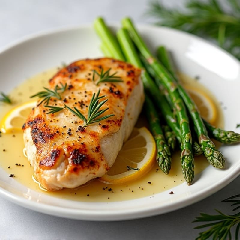 Crispy Lemon Herb Roasted Chicken with Asparagus