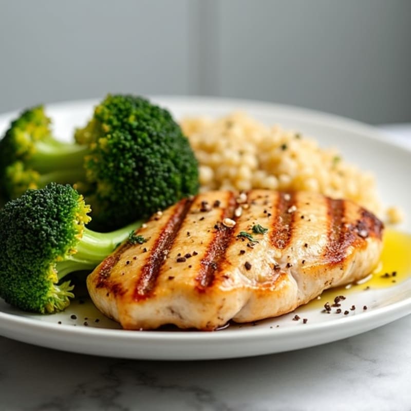 Grilled Chicken Breast with Quinoa and Roasted Broccoli