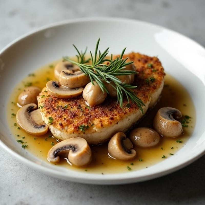 Herb-Crusted Chicken in Silky Mushroom Wine Sauce