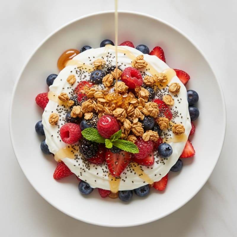 Greek Yogurt Parfait with Mixed Berries and Chia Seeds