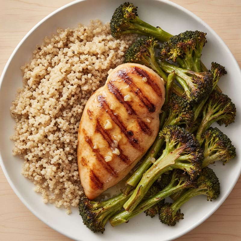 Grilled Chicken Breast with Roasted Broccoli and Quinoa