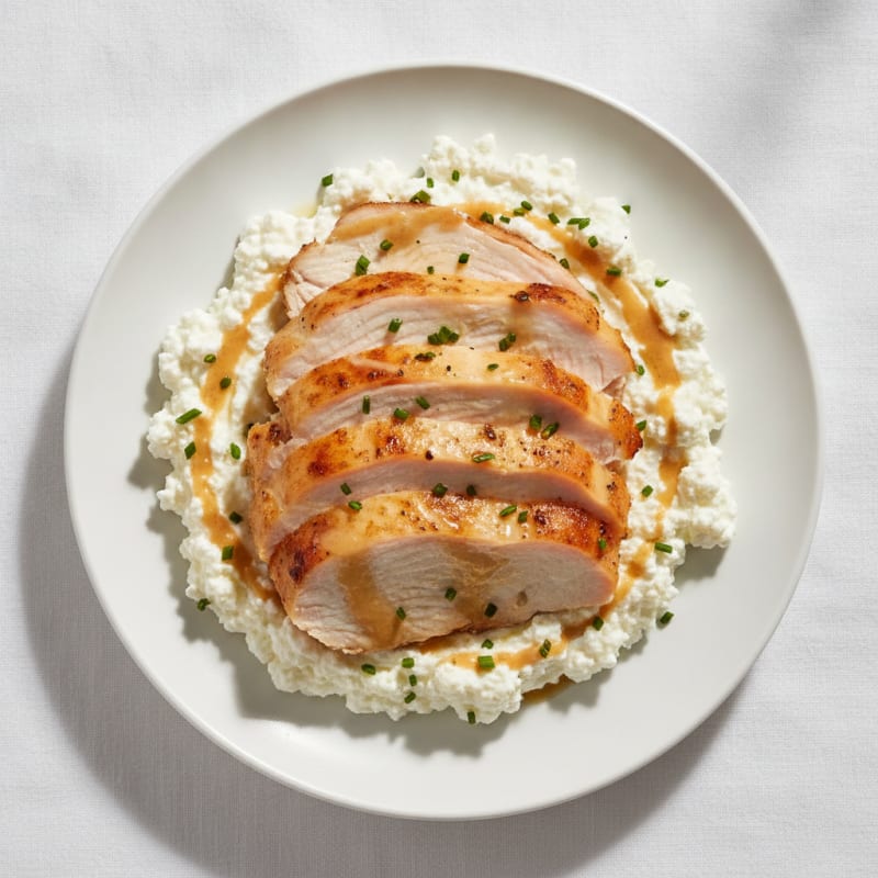 Creamy Cottage Cheese with Sliced Roast Turkey