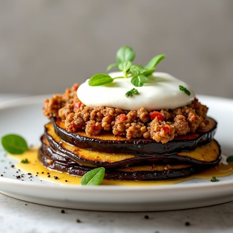 Baked Lamb and Eggplant Layers with Creamy Topping