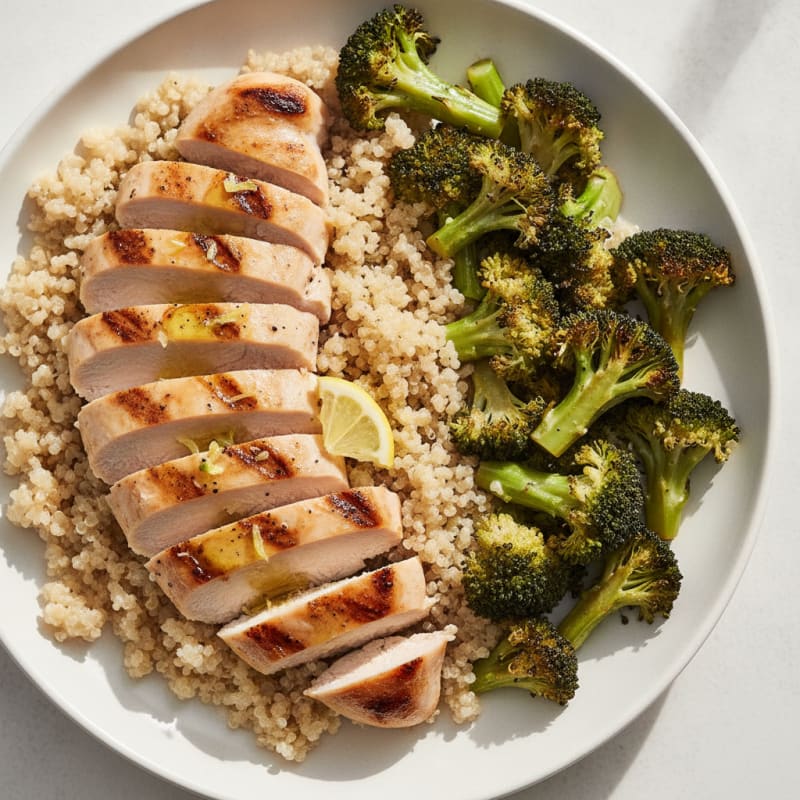 Grilled Chicken Breast with Quinoa and Roasted Broccoli