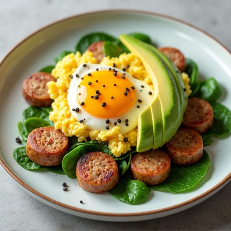 Egg White Scramble with Turkey Sausage and Spinach