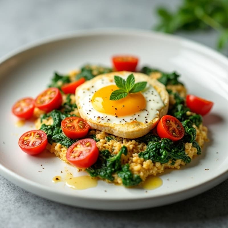 Egg White and Spinach Scramble with Cottage Cheese and Cherry Tomatoes