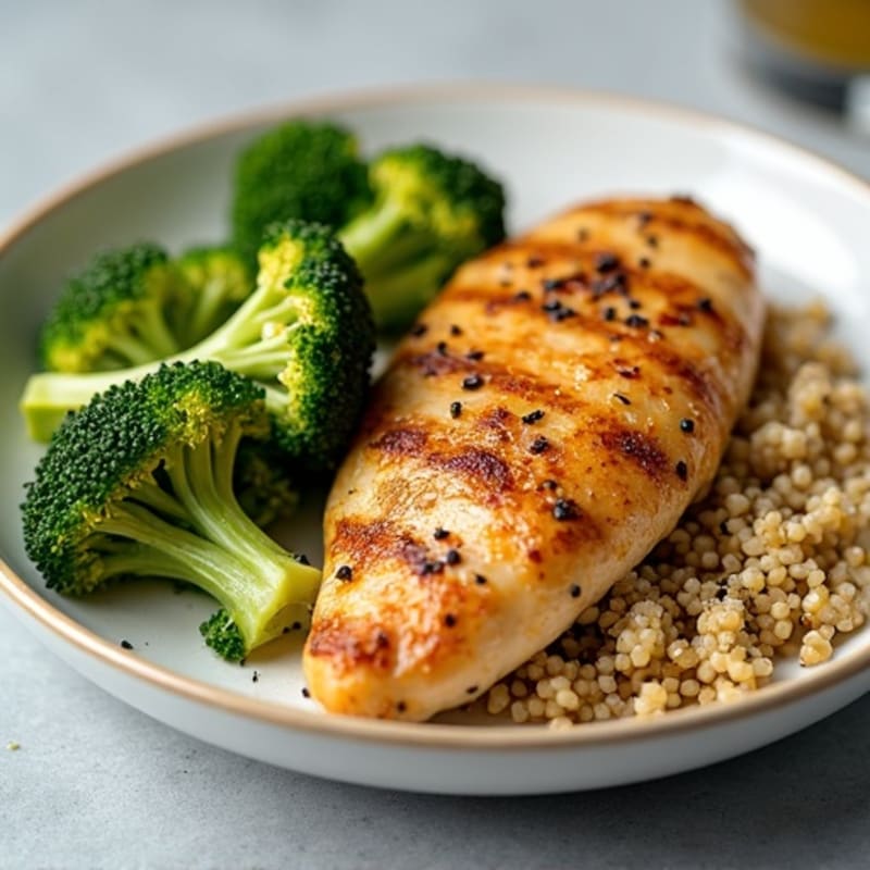 Grilled Chicken Breast with Roasted Broccoli and Quinoa