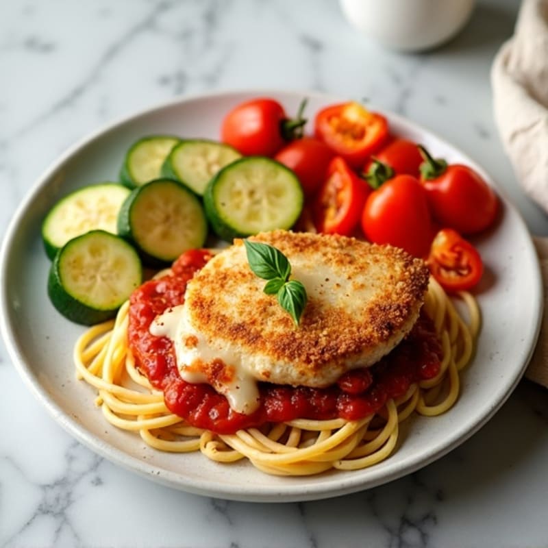 Healthy Crispy Chicken Parmesan with Roasted Vegetables