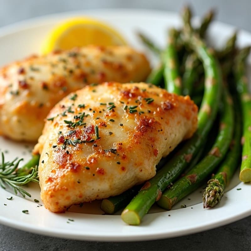 Crispy Lemon Herb Baked Chicken with Roasted Asparagus