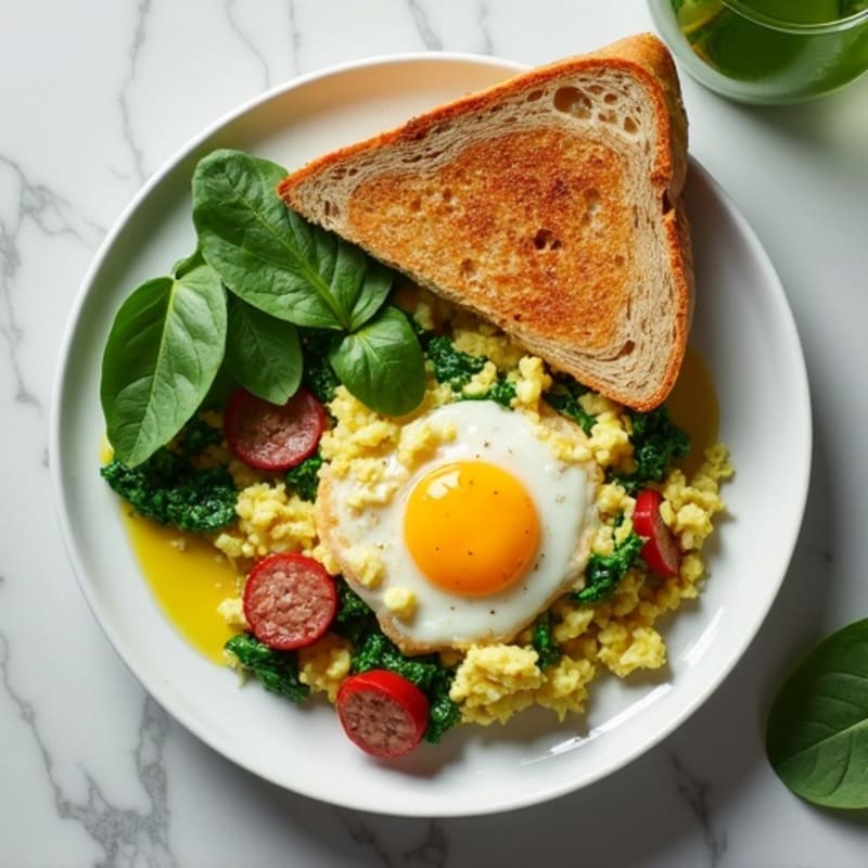 Egg White and Spinach Scramble with Turkey Sausage