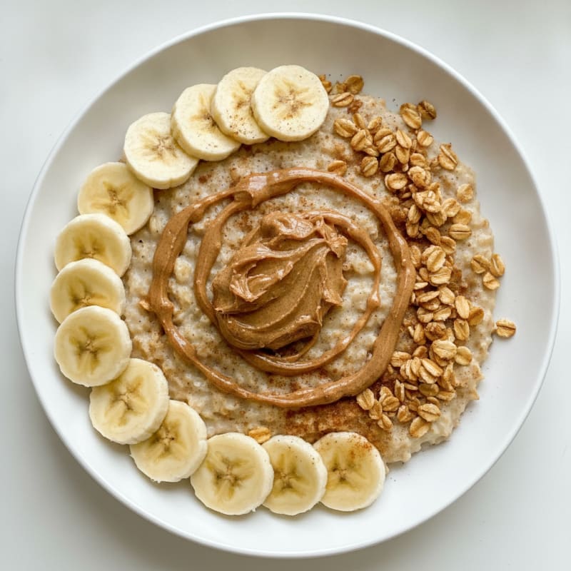 Egg White Oatmeal with Sliced Banana and Almond Butter