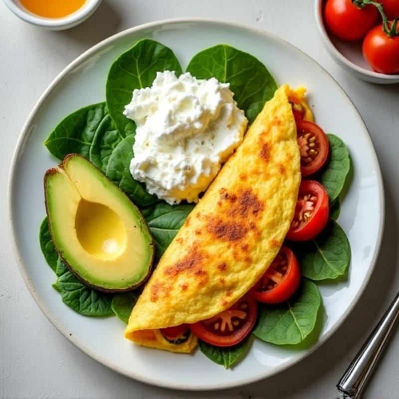 Egg White Spinach Omelet with Cottage Cheese and Tomato