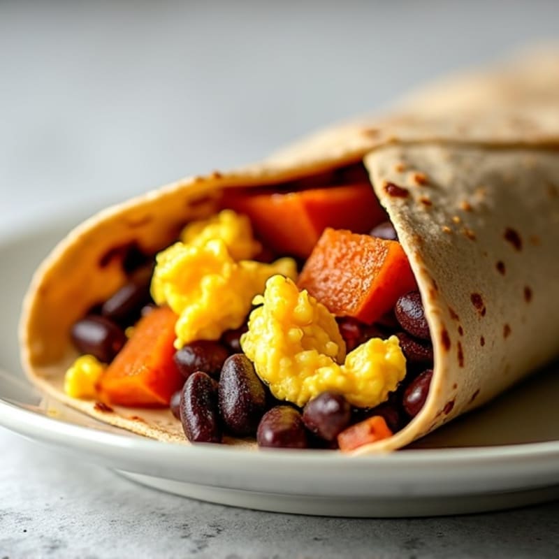Wholesome Scrambled Egg, Black Bean, and Roasted Sweet Potato Burrito