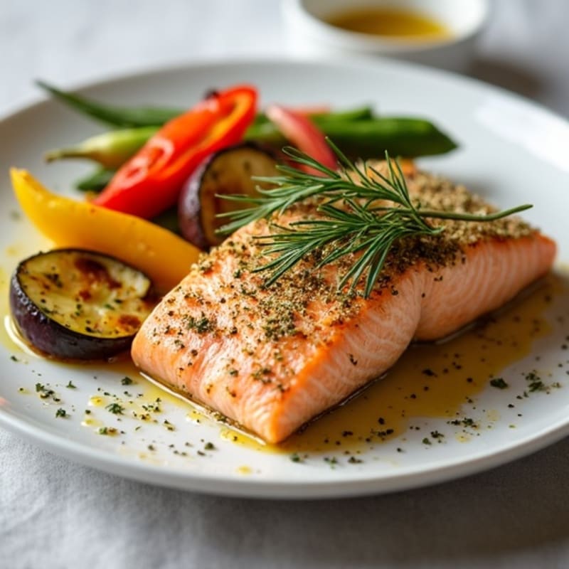 Herb-Crusted Baked Salmon with Roasted Vegetables