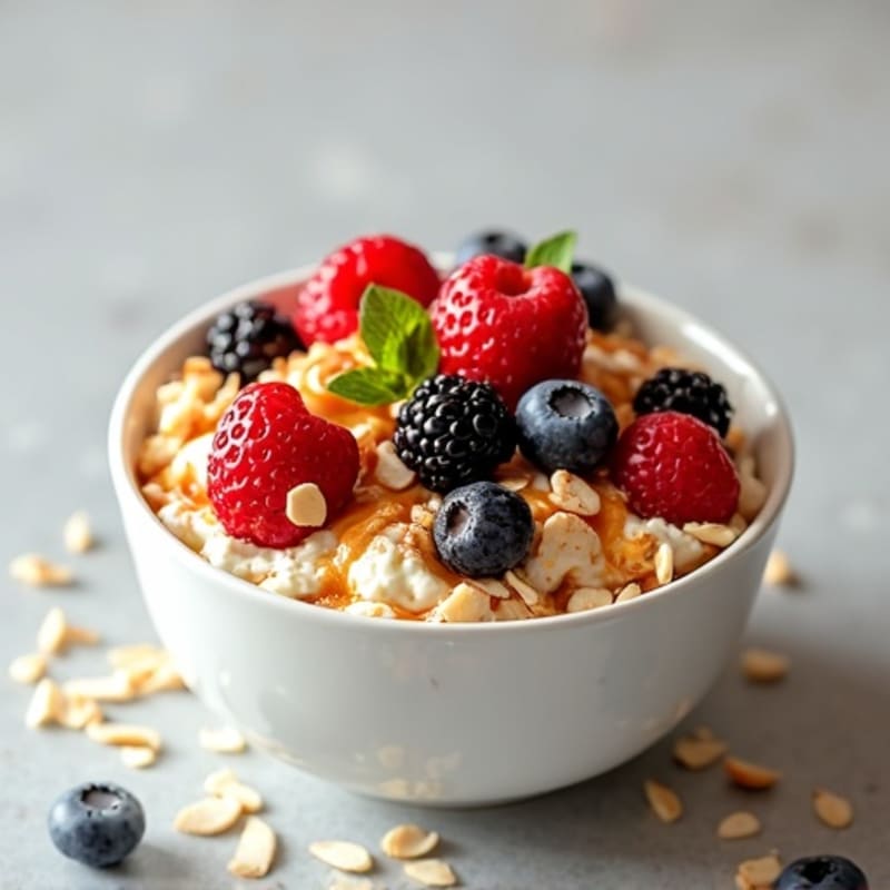Cottage Cheese Berry Bowl with Almond Butter Drizzle