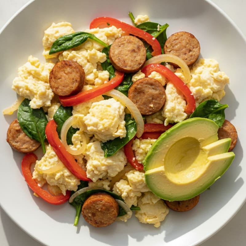 Egg White Veggie Scramble with Chicken Sausage