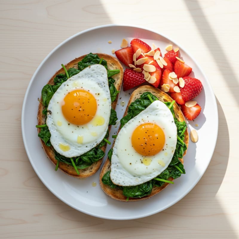 Egg and Spinach Toast with Sliced Strawberries