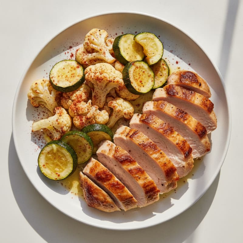 Seared Turkey Breast with Roasted Cauliflower and Zucchini