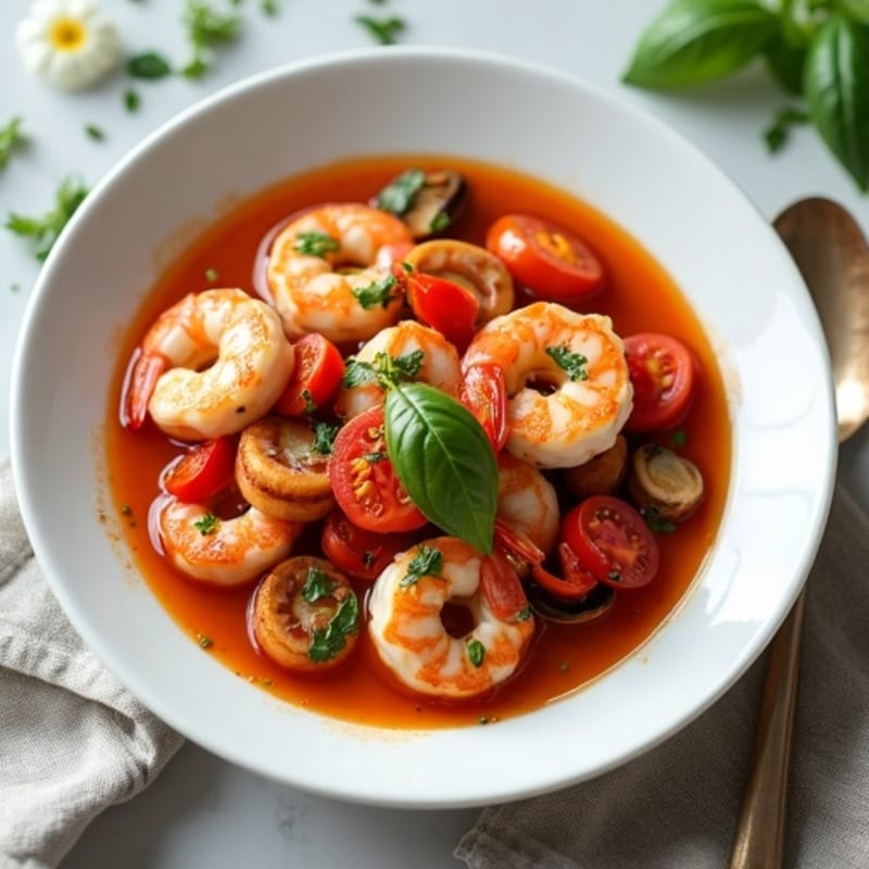 Simmered Seafood with Garlic-Herb Tomato Broth