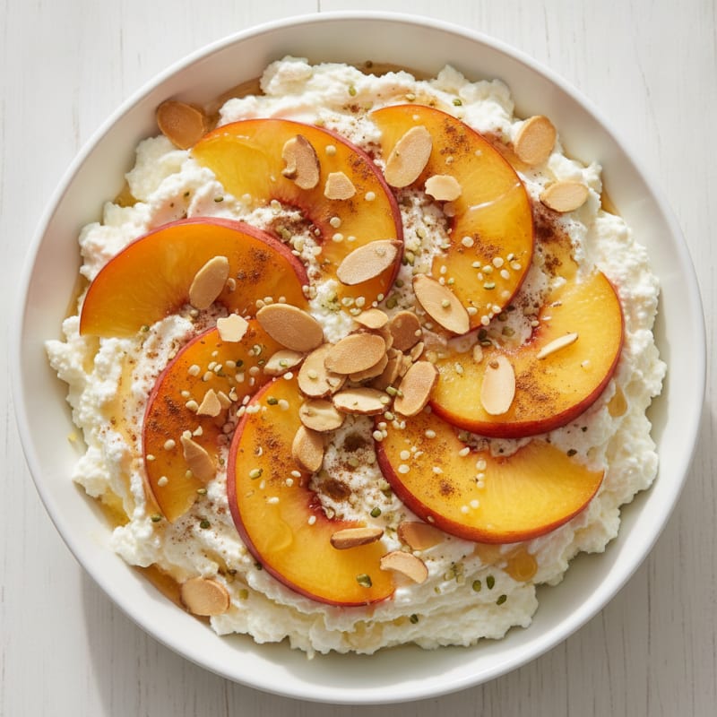 Whipped Cottage Cheese with Peaches and Toasted Almonds