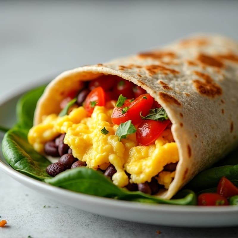 Hearty Scrambled Egg and Black Bean Breakfast Burrito