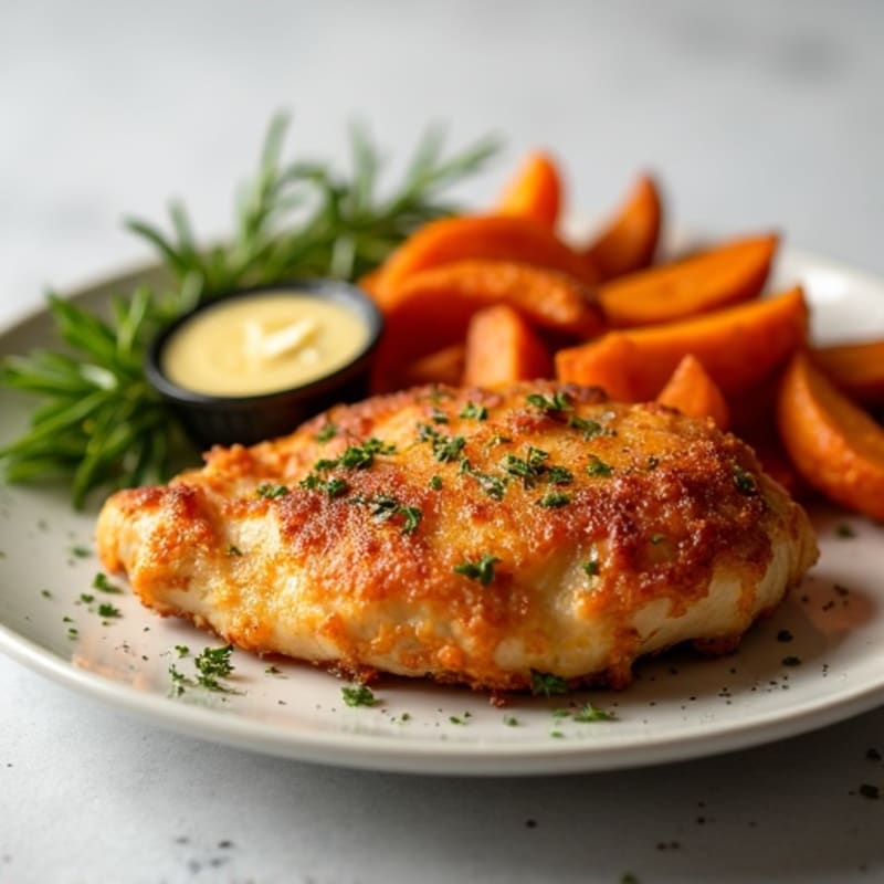 Crispy Baked Chicken with Garlic-Herb Sweet Potato Fries