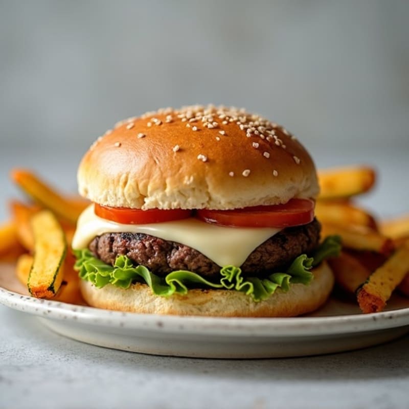 Mozzarella-Stuffed Lean Beef Burger with Crispy Baked Zucchini Fries