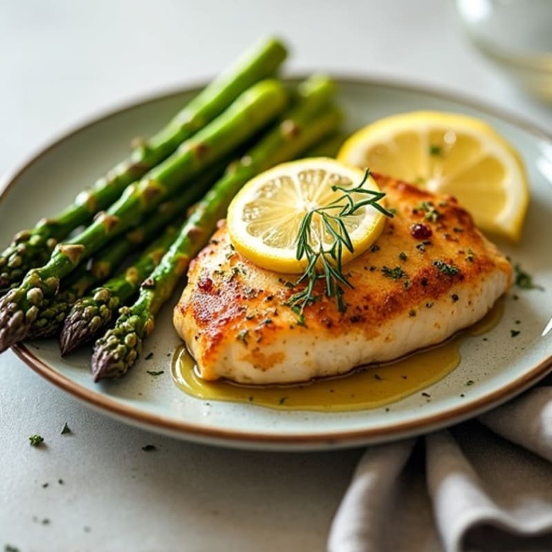 Juicy Pan-Seared Lemon Herb Chicken with Roasted Asparagus