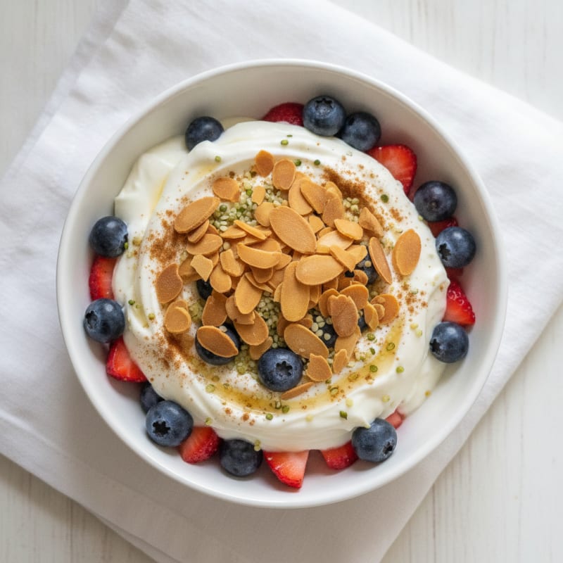 Greek Yogurt Protein Parfait with Mixed Berries and Almonds