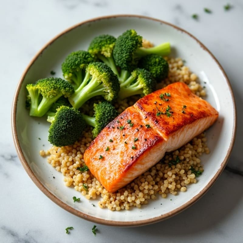 Seared Salmon with Roasted Broccoli and Quinoa