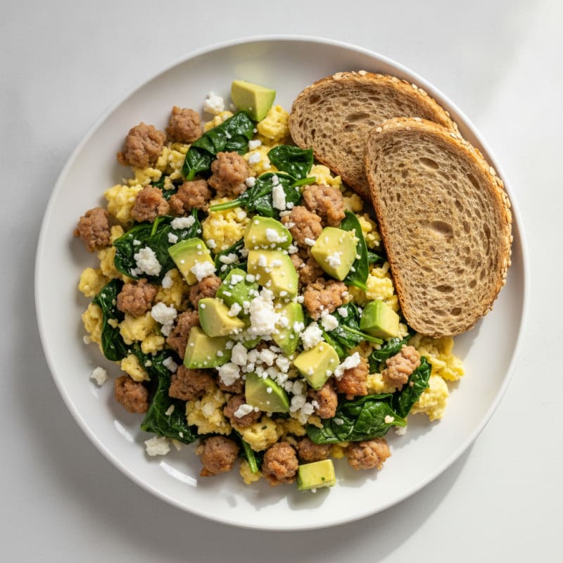 Egg White and Spinach Scramble with Turkey Sausage